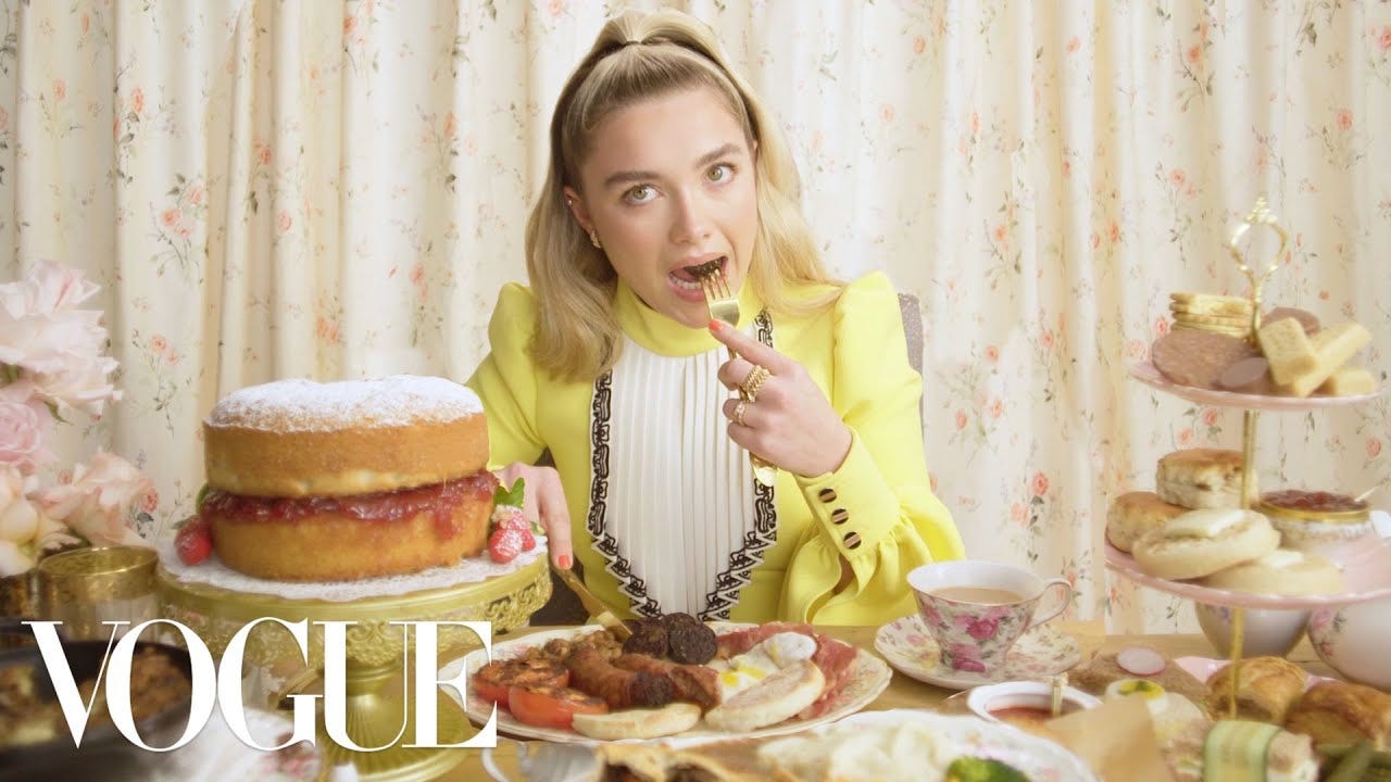 Florence Pugh Eats 11 English Dishes - Mukbang | Vogue - YouTube