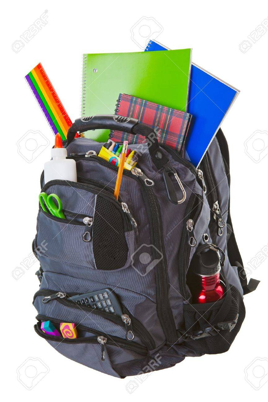 Backpack Full Of School Supplies. Shot On White Background. Stock Photo,  Picture And Royalty Free Image. Image 10136918.