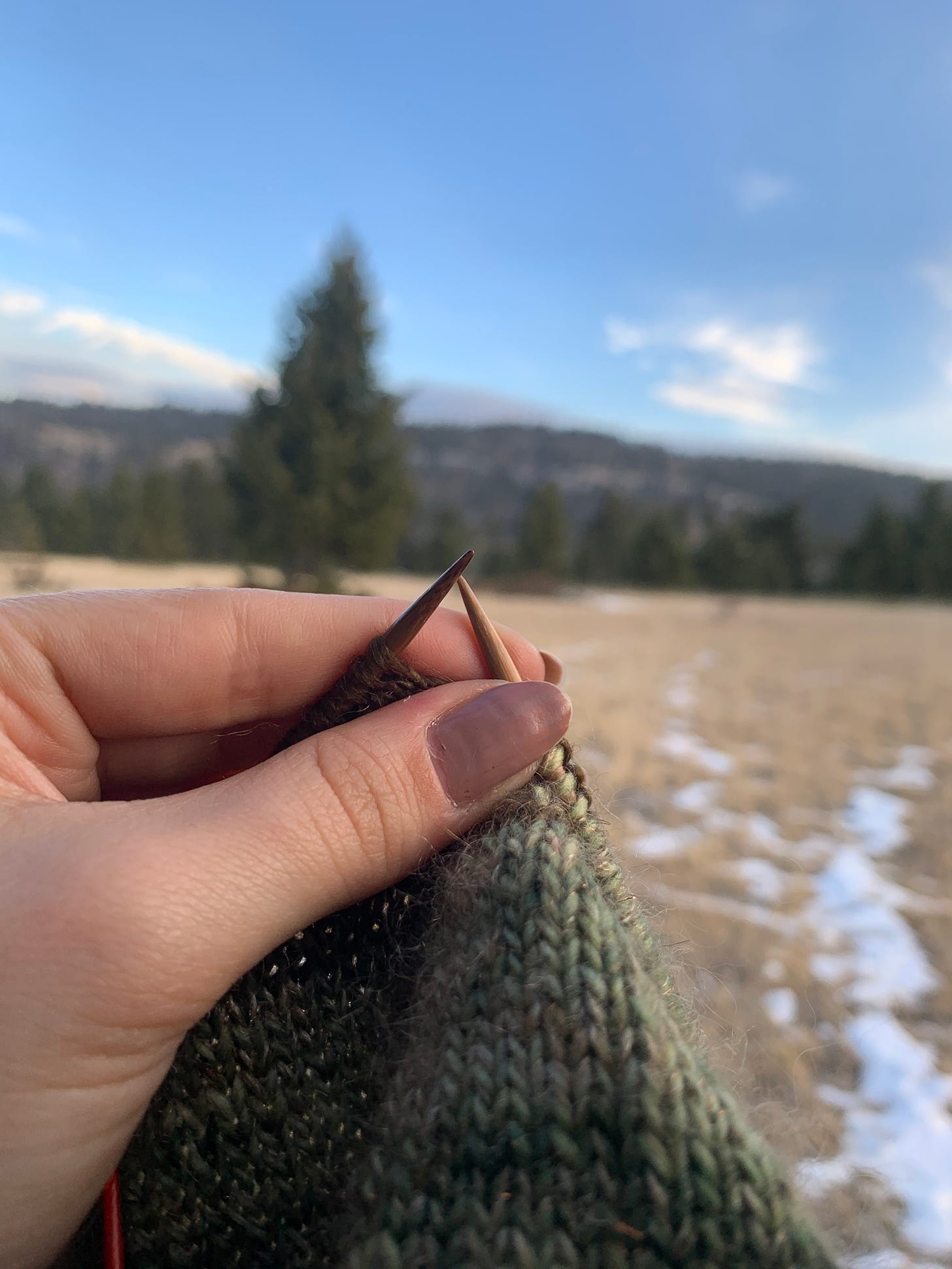 Close up of knitting outside