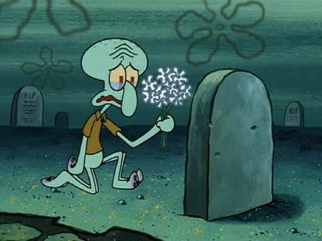 SpongeBob Quote of the Day Twitterren: "What's that? It's Squidward. What's  he doing here? "Here lies Squidward's hopes and dreams." What a baby.  https://t.co/Clt46bU1C8" / Twitter