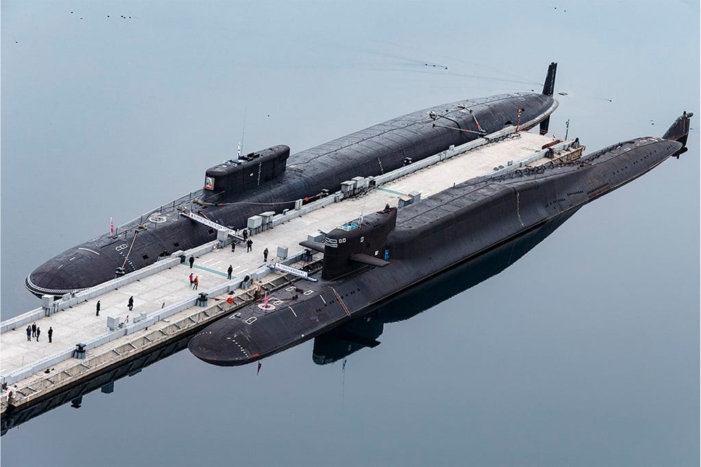 Russian nuclear submarines at a naval base in Gazhiyevo, Russia on April 13, 2021.