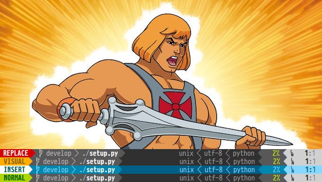 he-man with powerline status bars at the bottom