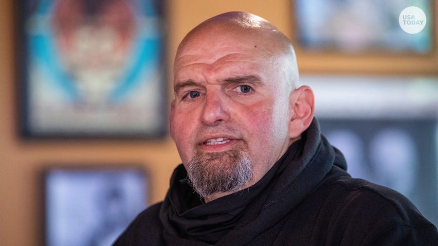 John Fetterman speaks to supporters at the Holy Hound Tap Room in downtown York, Pa., on Thursday, May. 12, 2022, while campaigning for U.S. Senate seat.