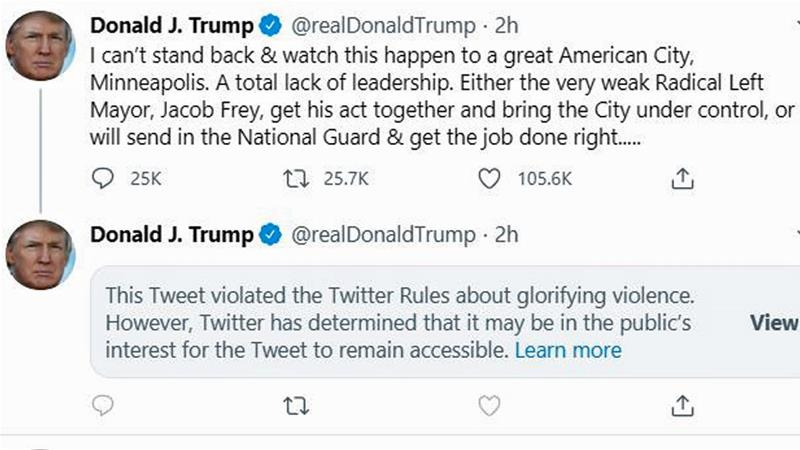 Twitter flags and hides Trump's tweet that 'glorified violence ...