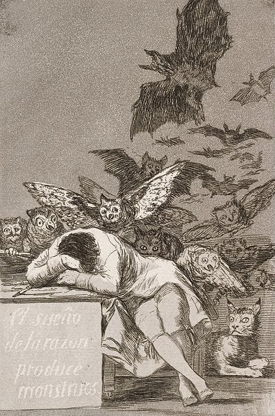 Archivo:Francisco José de Goya y Lucientes - The sleep of reason produces monsters (No. 43), from Los Caprichos