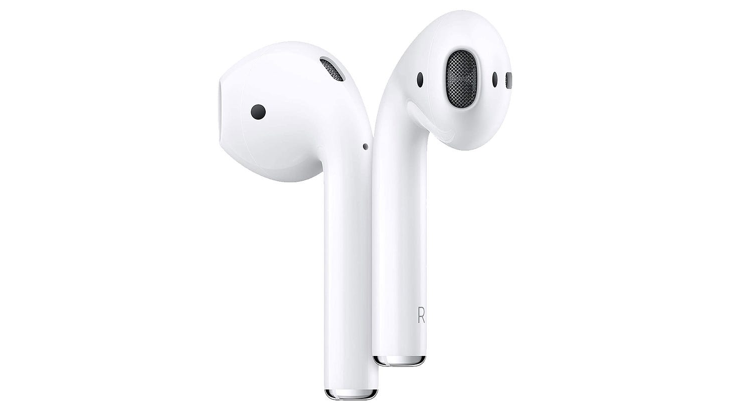 AirPods on a white background, no case