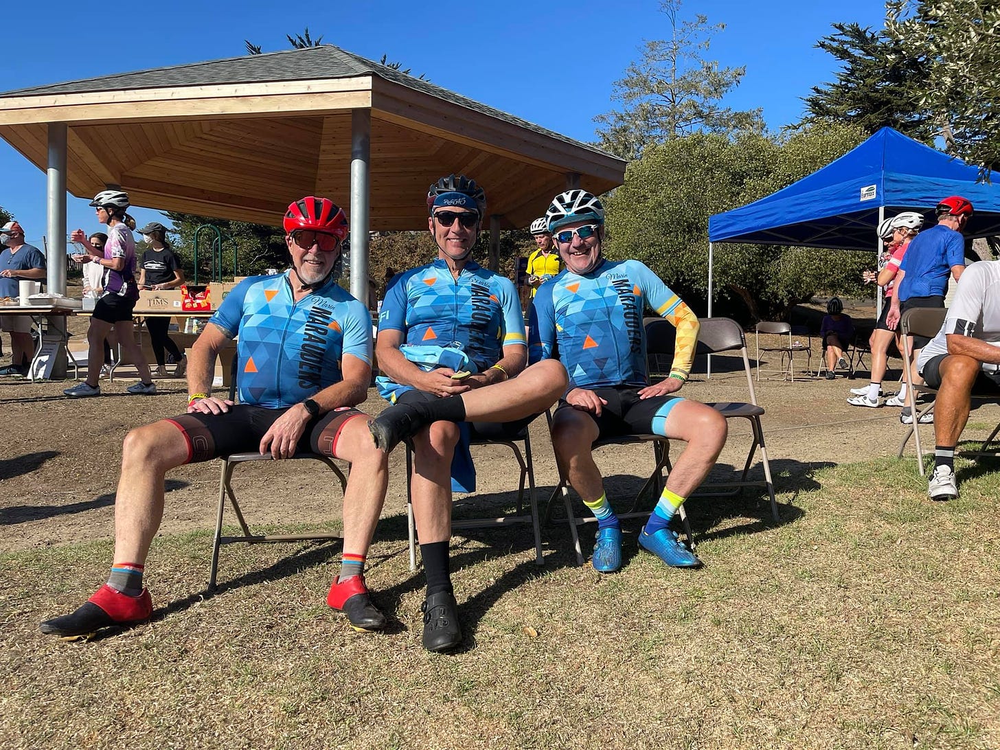Photo of Ken, Larry and Stephen at Tomales on the Marin Century ride