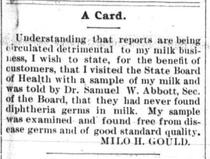 notice from newspaper from Milo H. Gould