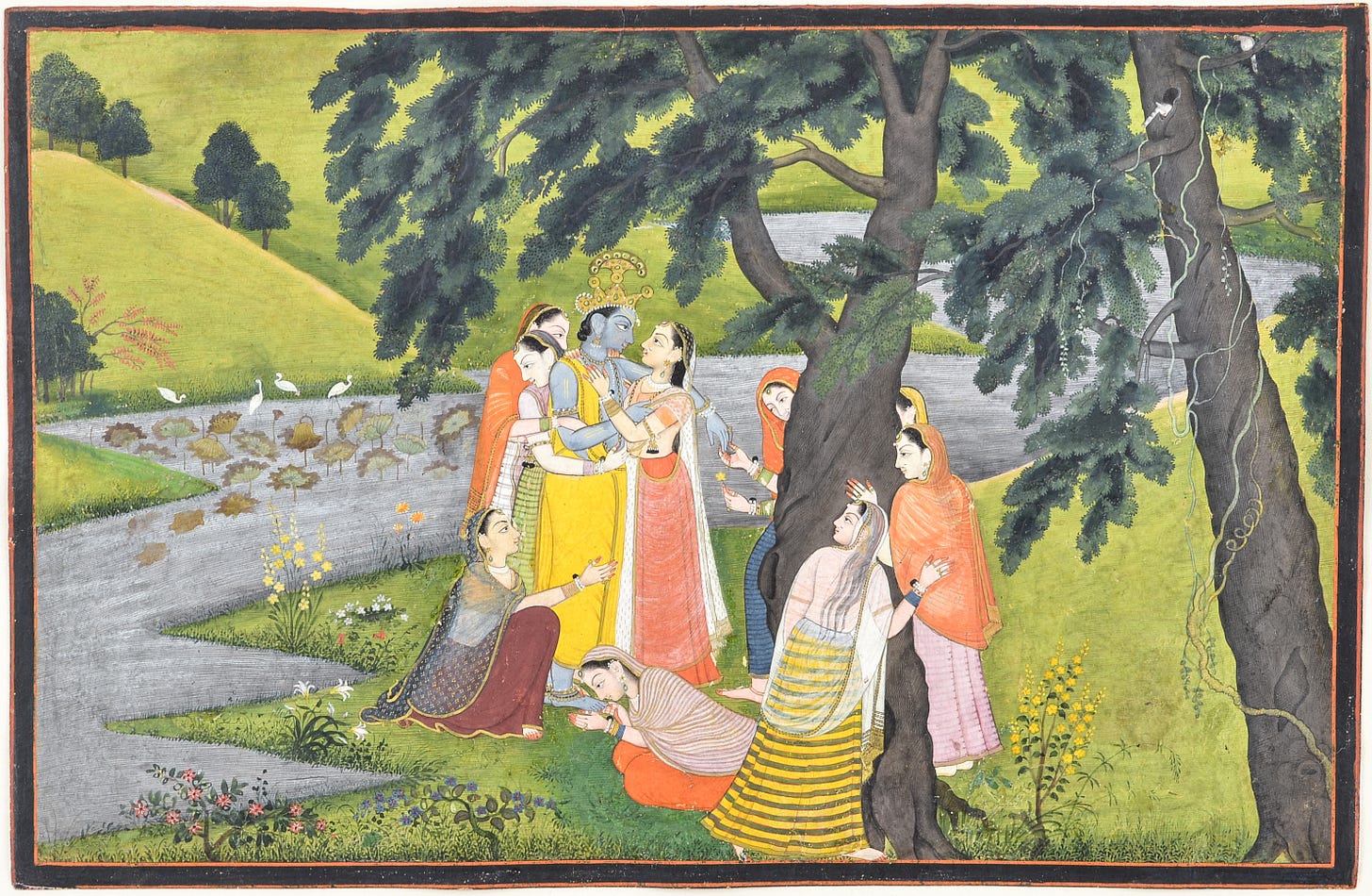 Krishna and the Gopis on the Bank of the Yamuna River", Folio from the  "Second" or "Tehri Garhwal" Gita Govinda (Song of the Cowherd) | The  Metropolitan Museum of Art