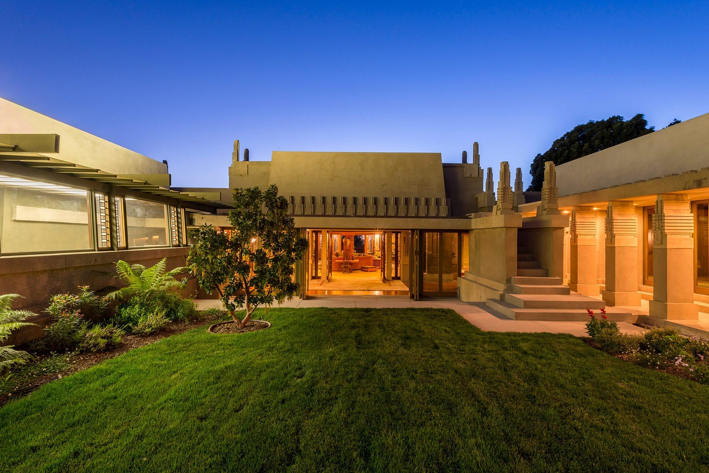 Frank Lloyd Wright's Hollyhock House is an early example of Mayan Revival
