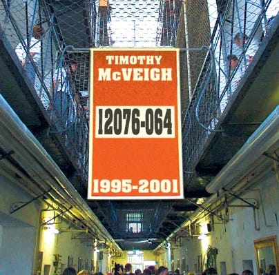 Image of a banner with Timothy McVeigh's name on it