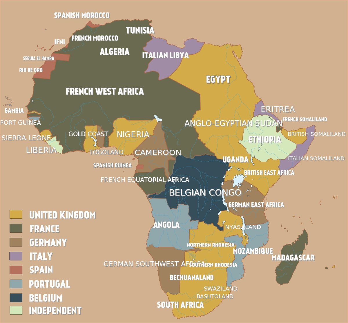A map of Africa showing the Colonial Language divide