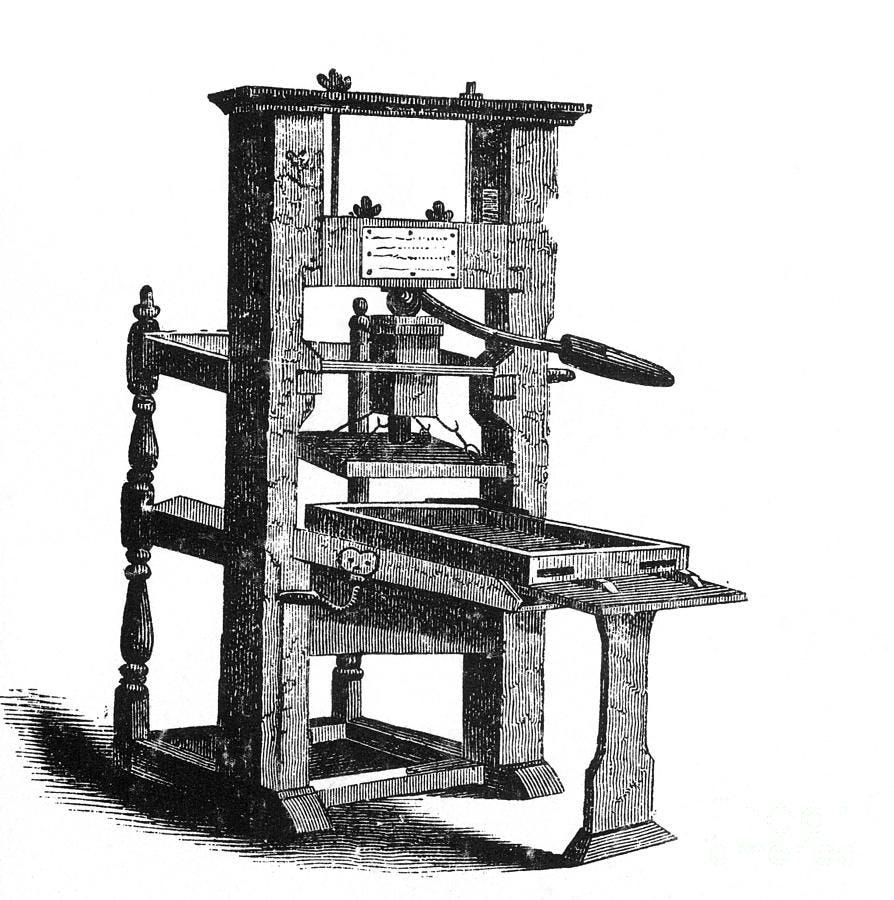 Ilustração de uma prensa tipográfica.