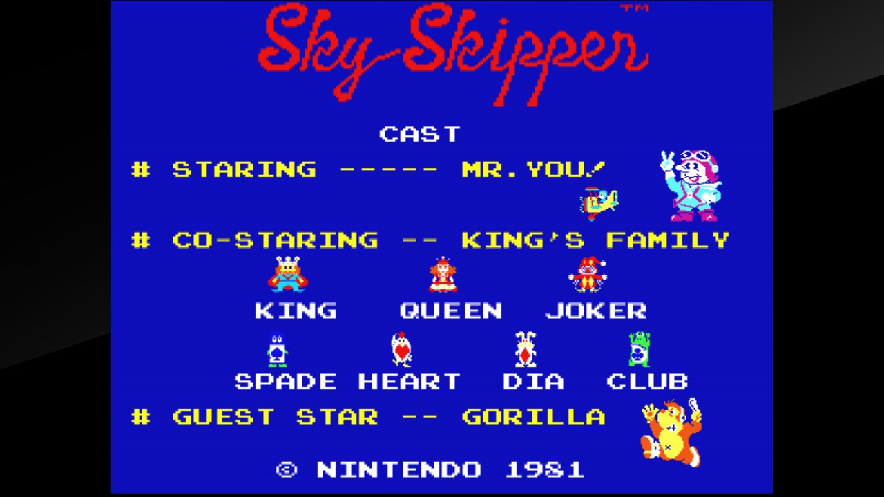 A screenshot of the character introduction screen from Sky Skipper, that includes a typo: "staring: when they meant "starring"