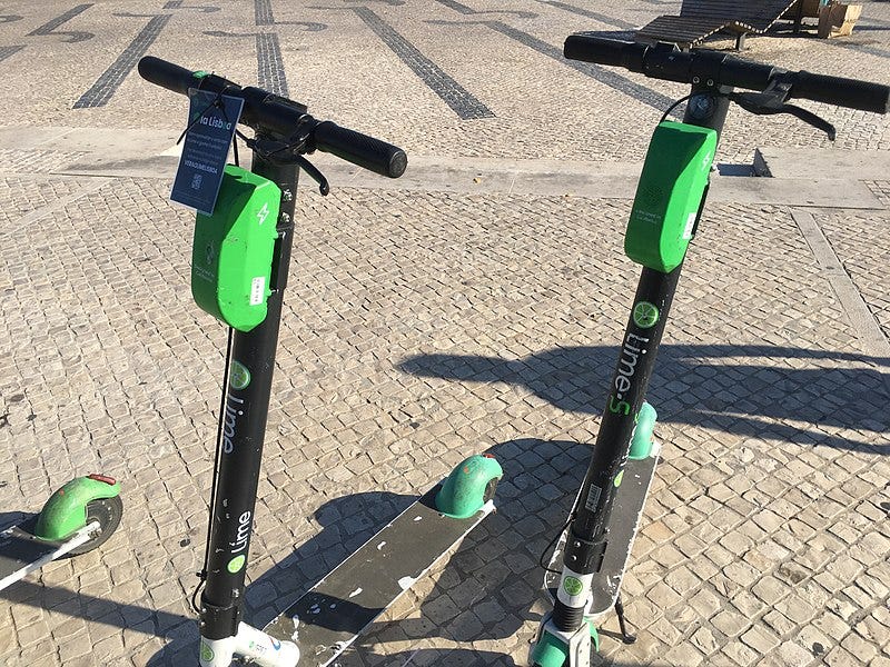 Stock image of some e-scooters