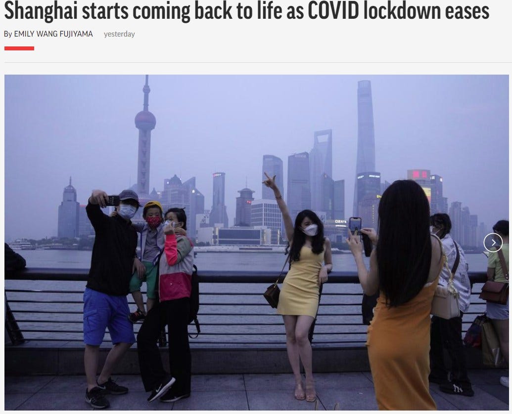 May be an image of 7 people, people standing, skyscraper and text that says 'Shanghai starts coming back to life as COVID lockdown eases By EMILY WANG FUJIYAMA yesterday'