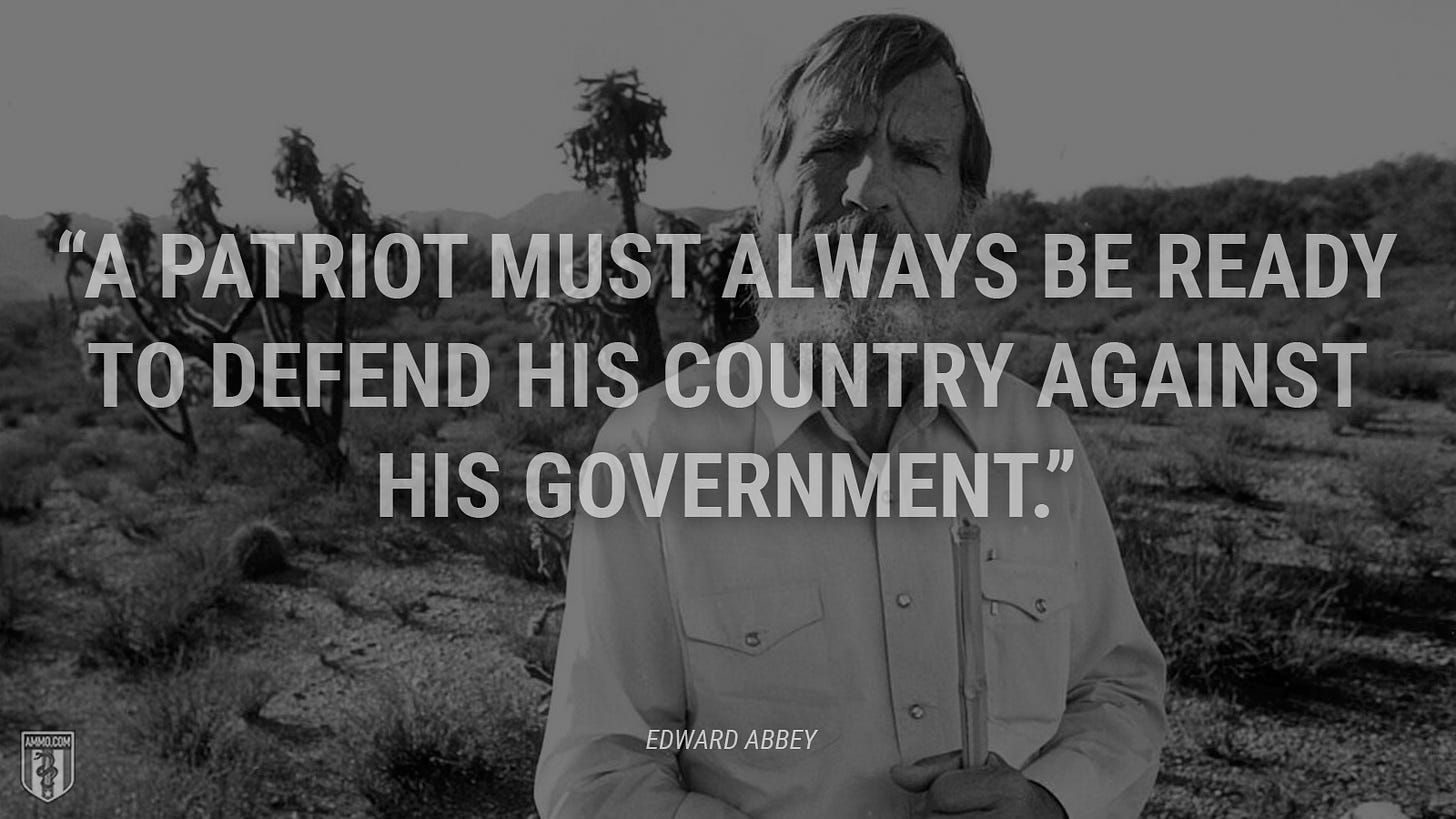 “A patriot must always be ready to defend his country against his government.” - Edward Abbey