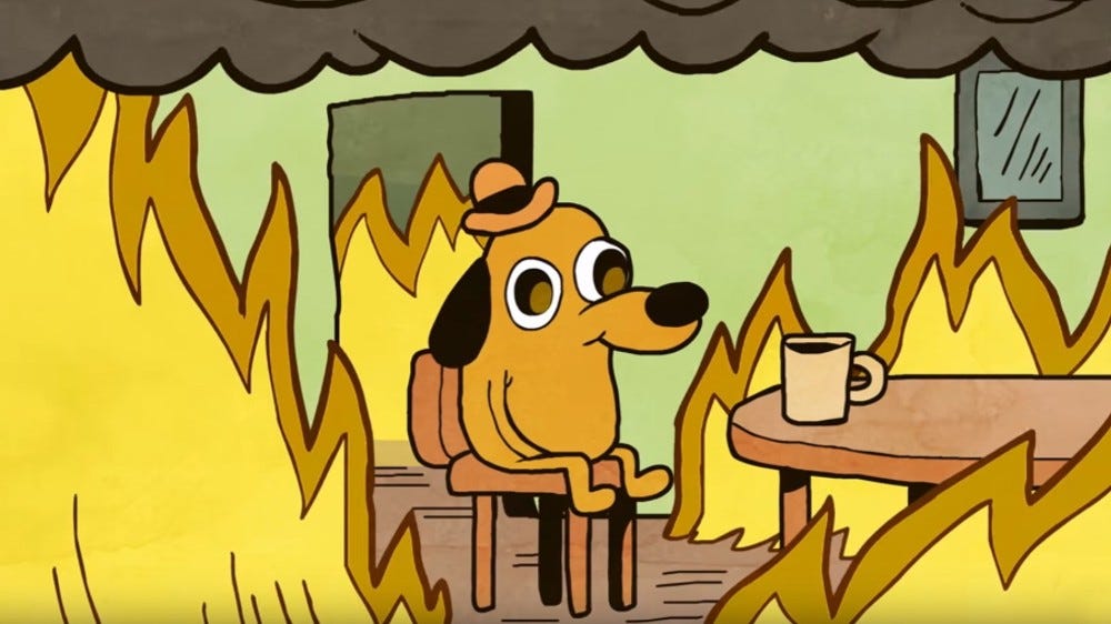 Create meme &quot;burning dog meme, a dog in a fire meme, dog in the burning  house meme&quot; - Pictures - Meme-arsenal.com