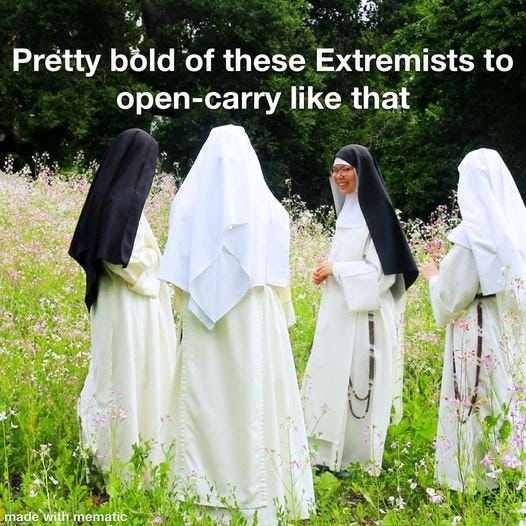 May be an image of 1 person and text that says 'Pretty bold of these Extremists to open-carry like that made with mematic'