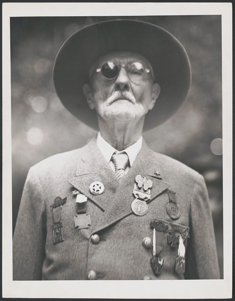 Civil War veteran Robert Powell Scott of Co. C, Arkansas Cavalry Regiment  with medals, including Gettysburg 75th Reunion Veterans badge] | Library of  Congress