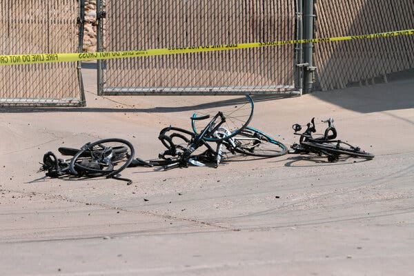 A pickup truck driver plowed into bicyclists participating in a community race in Arizona on Saturday, critically injuring several before the police chased him down and shot him, officials said.