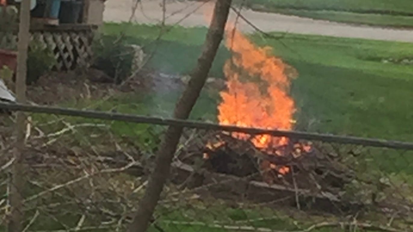 Fire that my neighbor built to burn sticks and yard waste. 