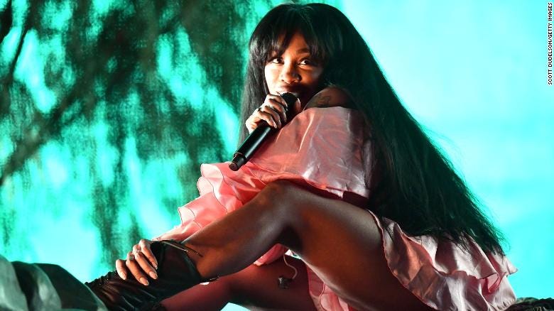 Rapper SZA performs on the Coachella stage during week 1, day 1 of the Coachella  Valley Music And Arts Festival on April 13, 2018 in Indio, California.