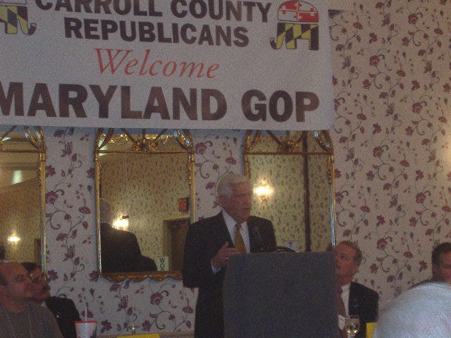 District 5 State Senator Larry Haines speaks to the convention.