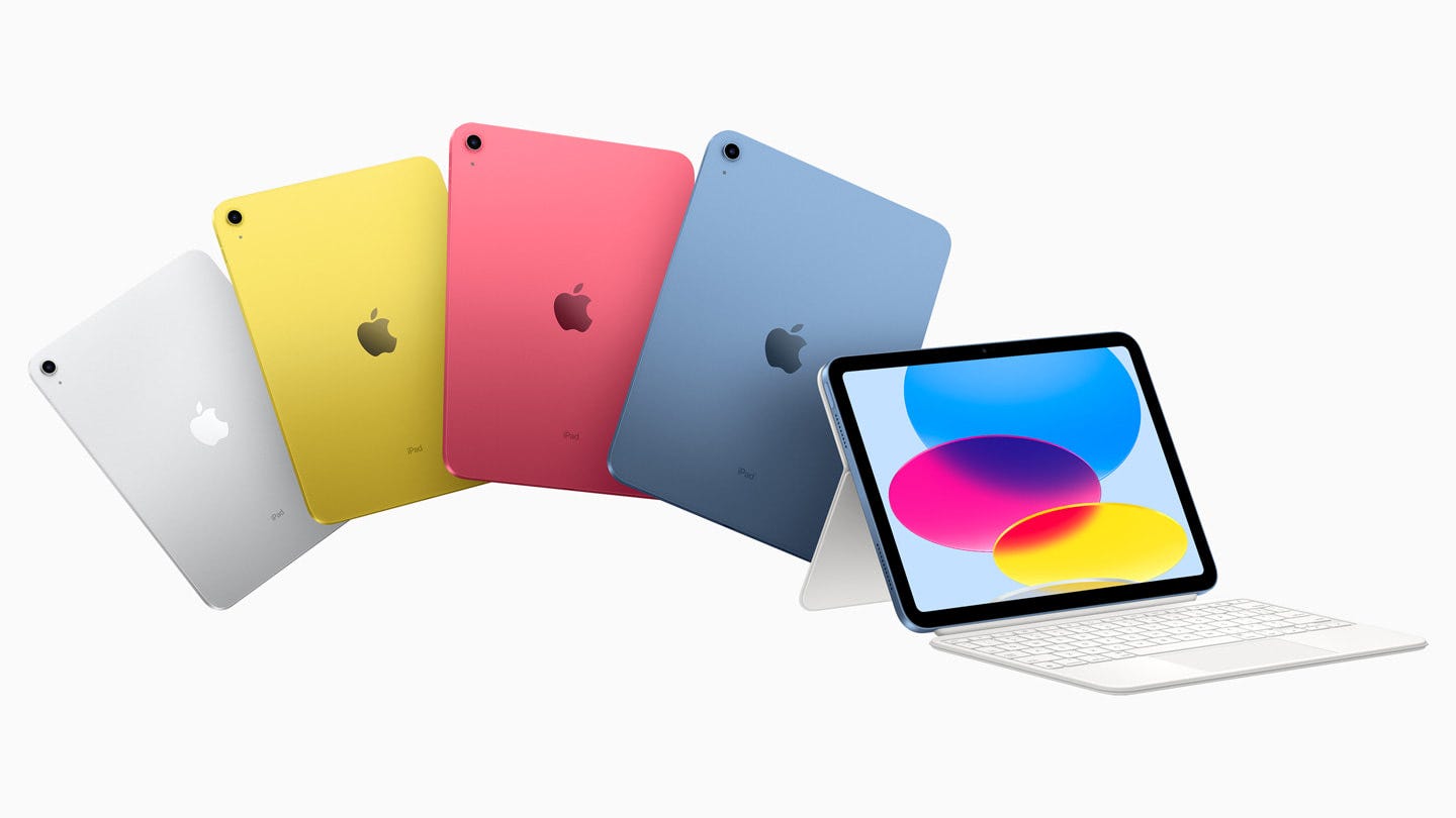 iPad 2022 lineup with all the colors shown and optional keyboard