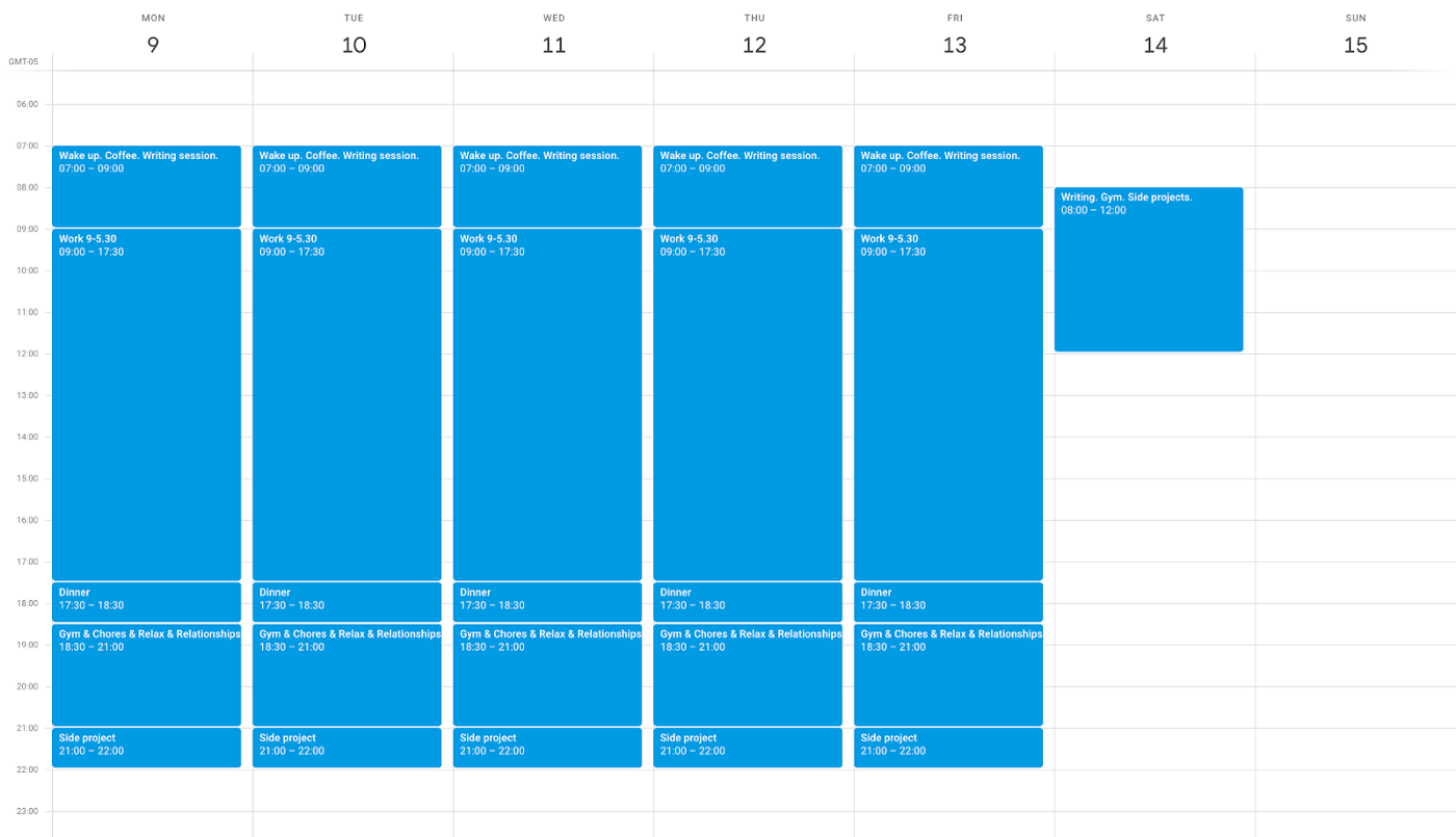 calendar schedule, displayed timeblocks