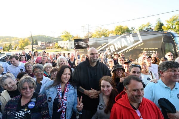 Lt. Gov. John Fetterman at an event on Wednesday in Murrysville, Pa. For much of his Senate race against Mehmet Oz, he has held a sizable lead in the polls, but the contest has tightened.