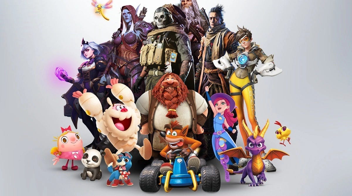 A group of several mascots and characters from Activision Blizzard's games