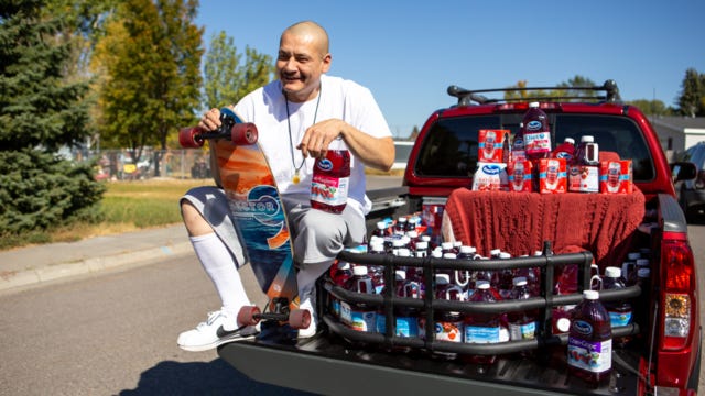 Nathan Apodaca and Ocean Spray bottles