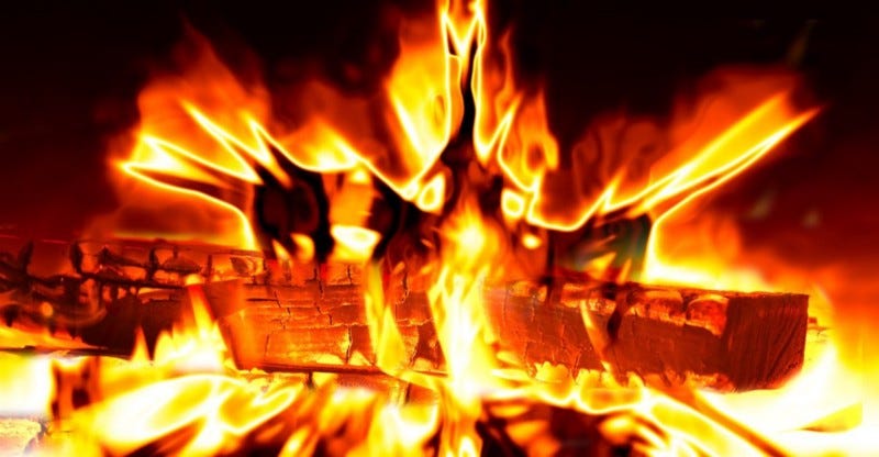 Figure in wood fire.