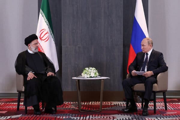 President Vladimir Putin of Russia, right, meeting with President Ebrahim Raisi of Iran in Uzbekistan earlier this year. 