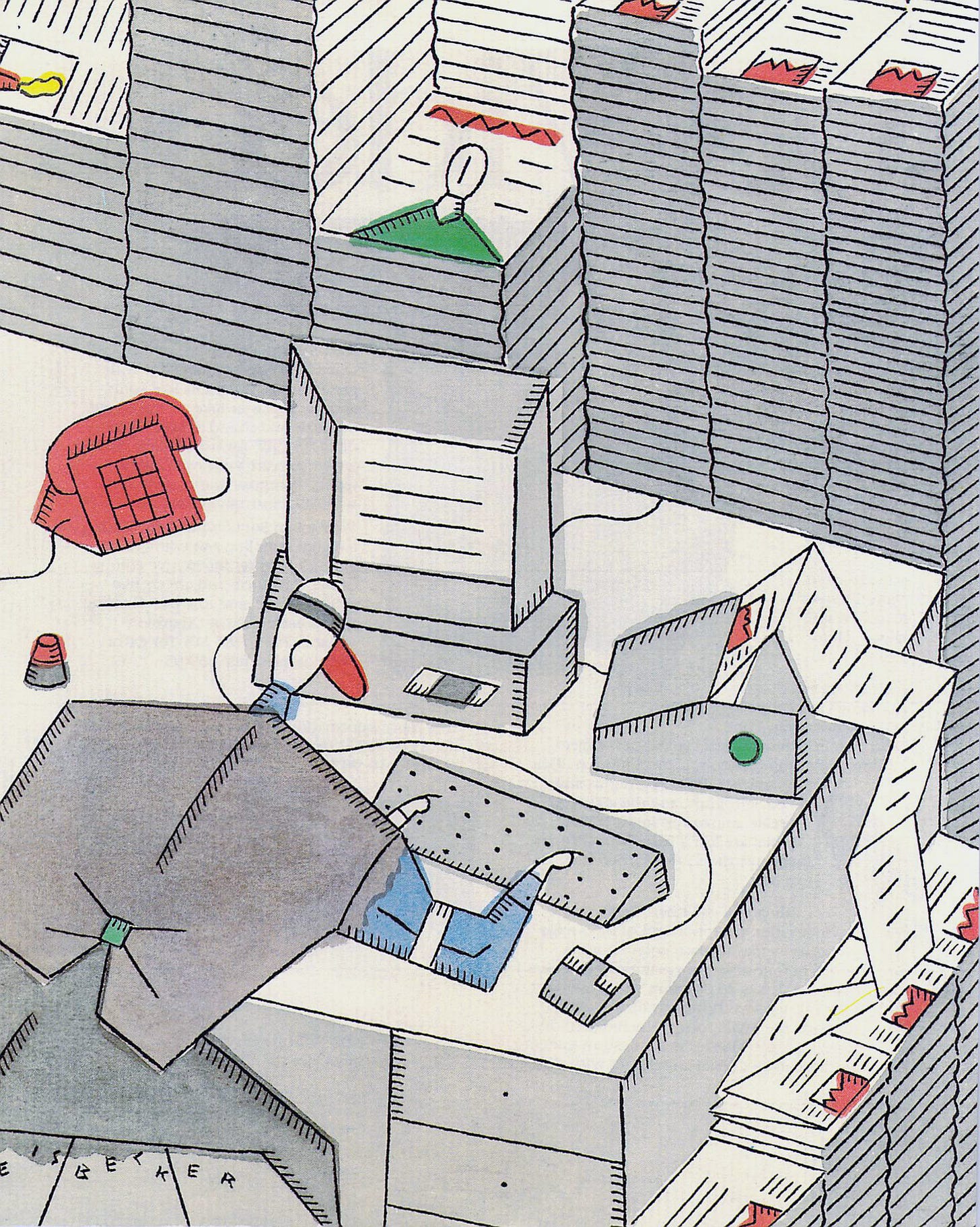 Phillippe Weisbecker, Illustration from the article "To Have and Have Not" in AmigaWorld, Jan 1988