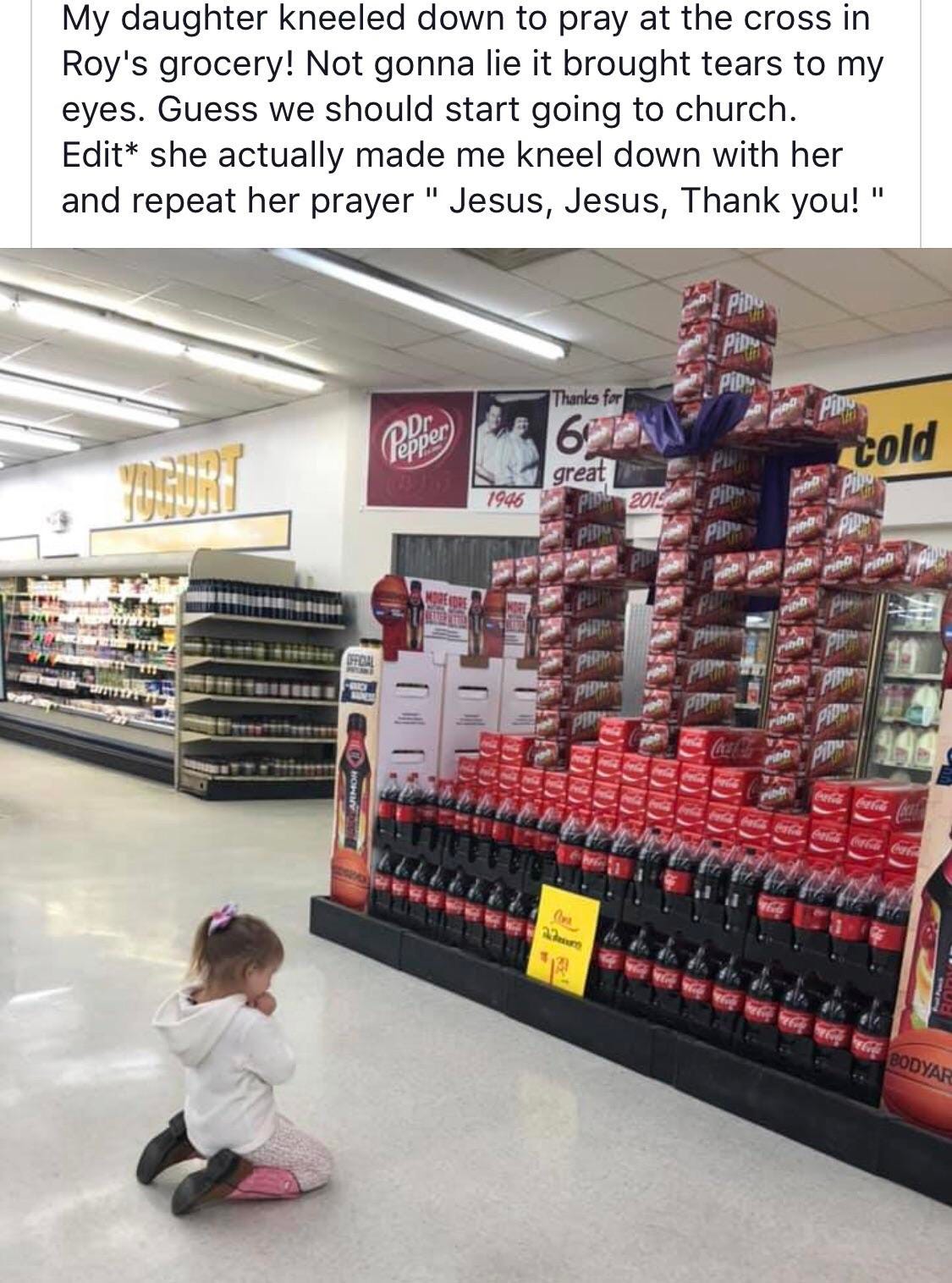 Praying to coca-cola cross in the supermarket : ShitAmericansSay