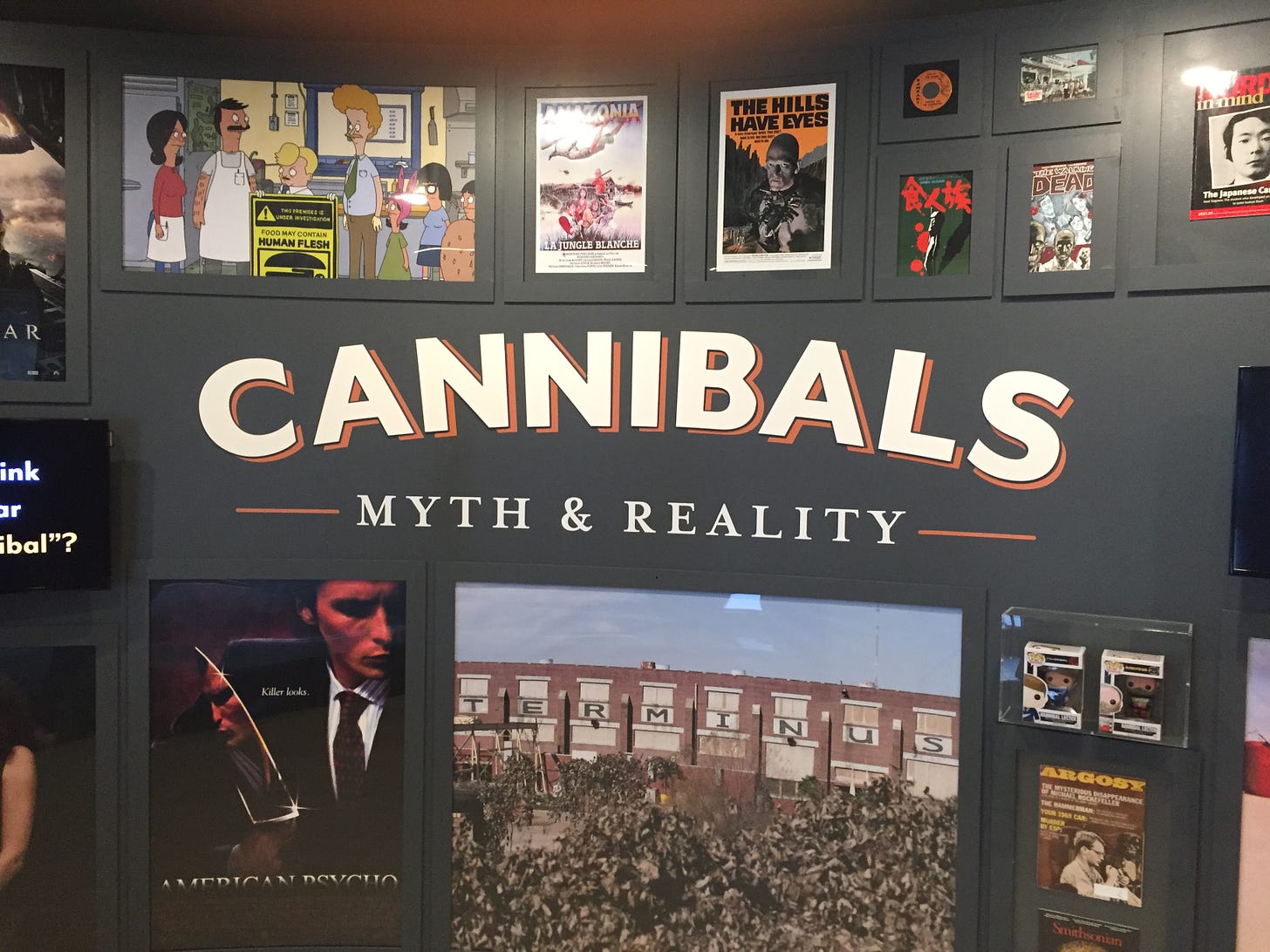 A picture of a sign that says CANNIBALS: myths and reality.