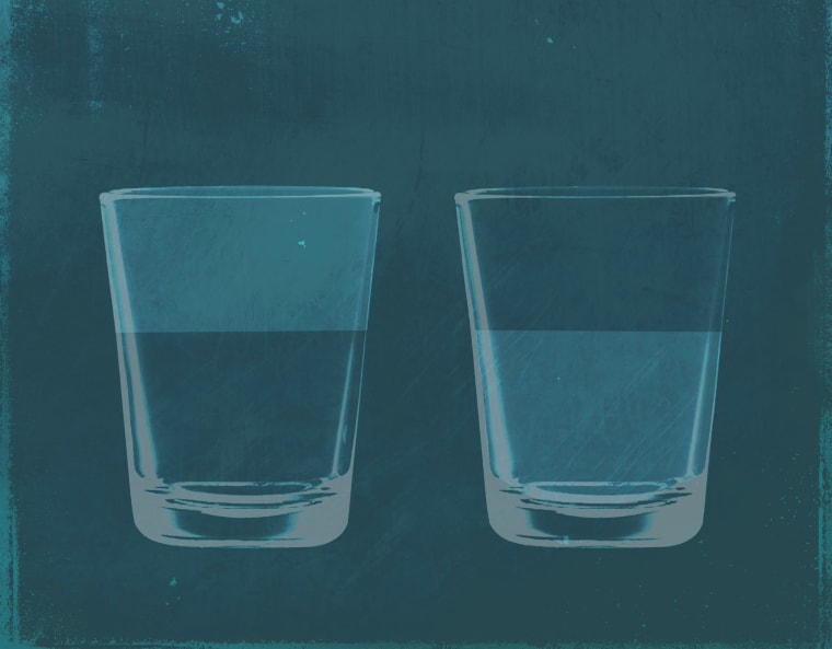 Image: Illustration of a glass half full of water next to a half empty glass of water
