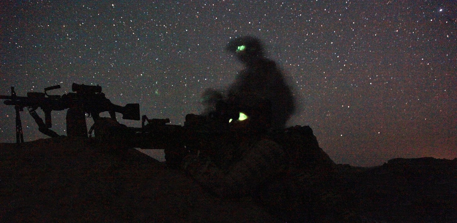 Afghan and coalition forces on a night patrol in Khost, 2013. Codie Mendenhall / US Army          