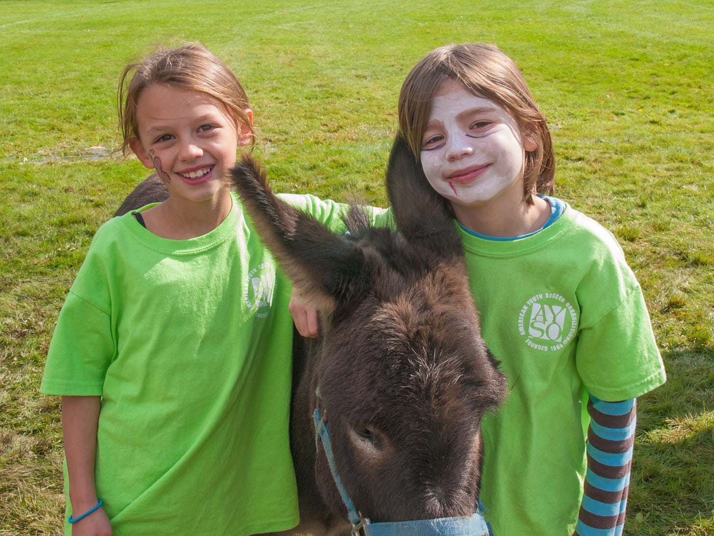 two girls with donkey