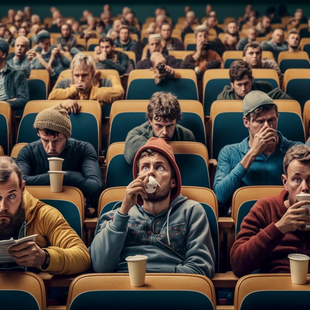 Students sitting in a boring lecture on a big auditorium university maths