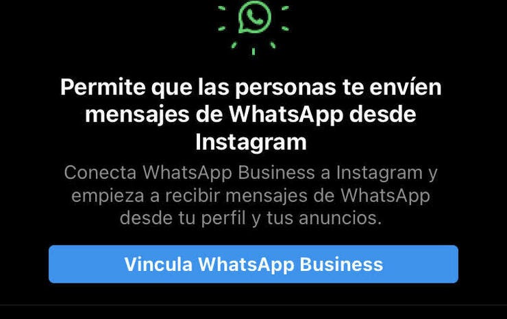 Instagram insiste en vincular perfil al número de WhatsApp Business