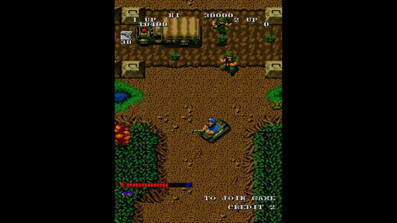 A screenshot of Not Che in a tank, from the arcade version of Guerilla War