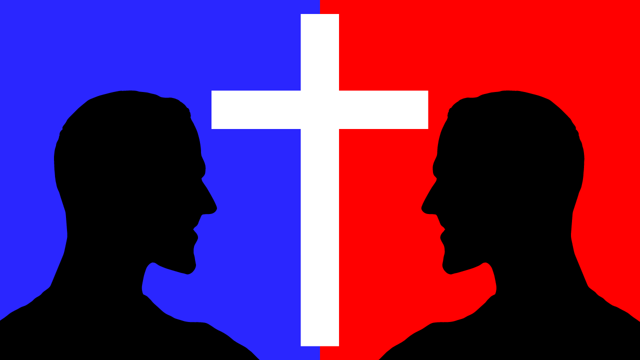The cross between two men.