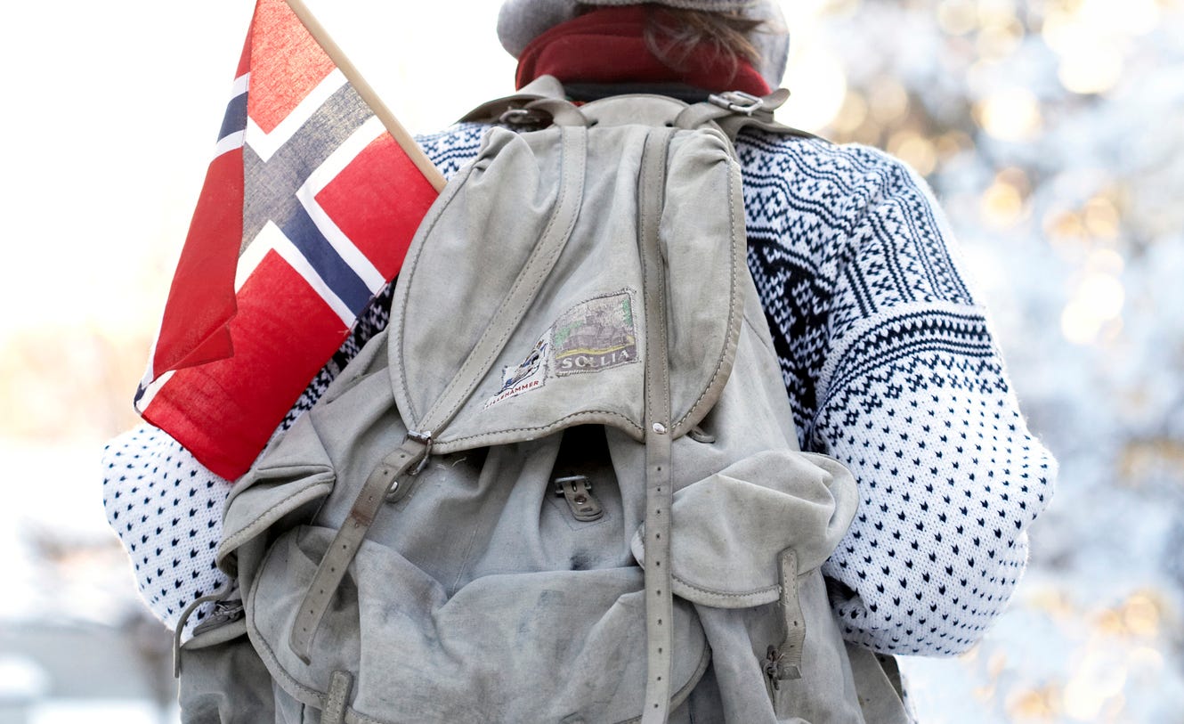 Backpack with Norwegian flag.