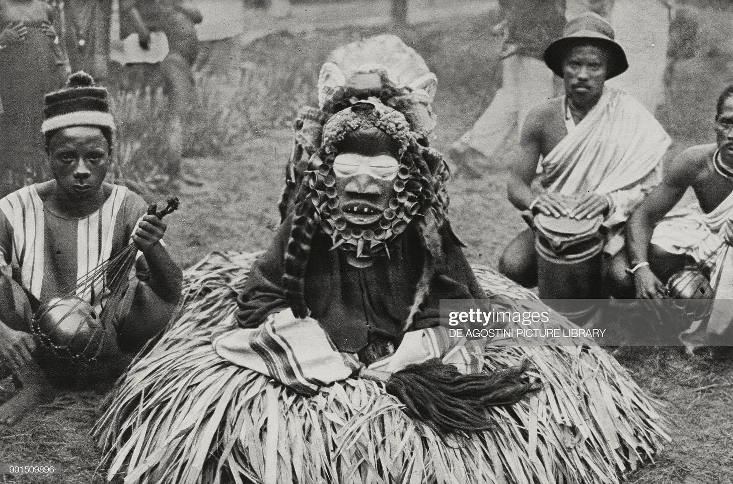 Shaman of African tribe wears demon mask, Timbuktu