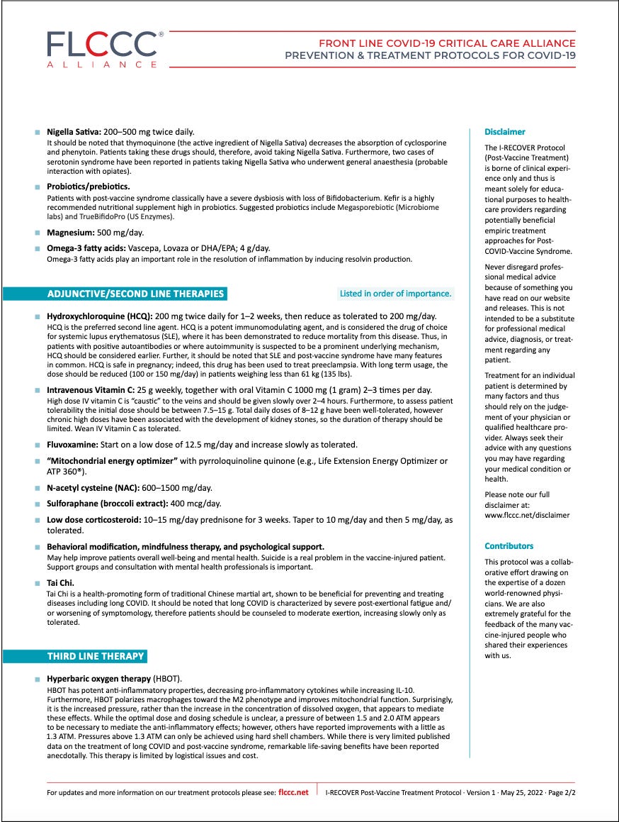 FLCCC Covie Protocolo de recuperación de lesiones por vacunas página 2