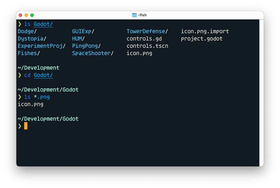Listing contents of Godot directory using Terminal application