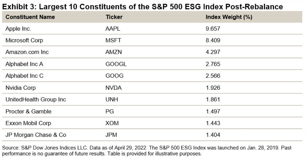 S&P 500 ESG Index 前 10 大成分股